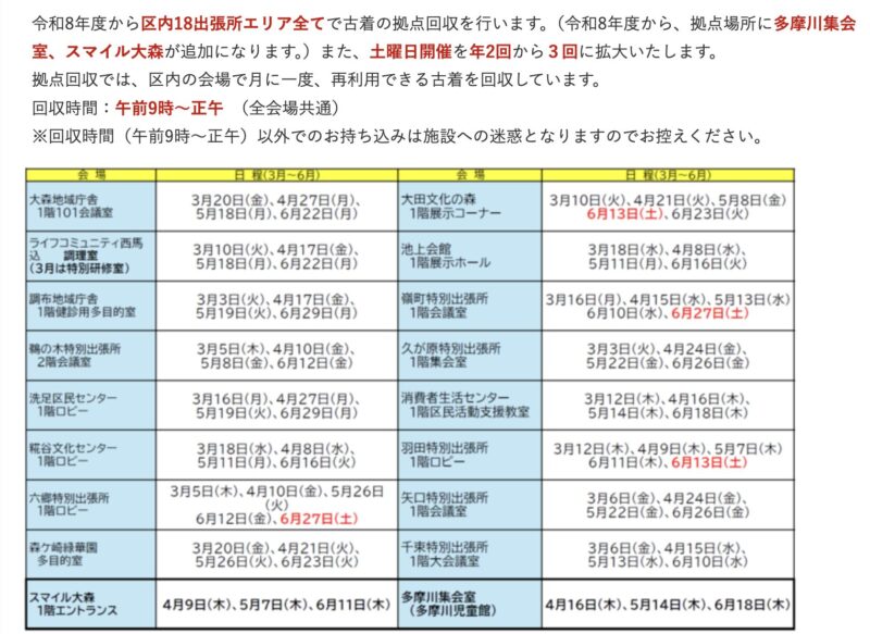 大田区衣類回収2026